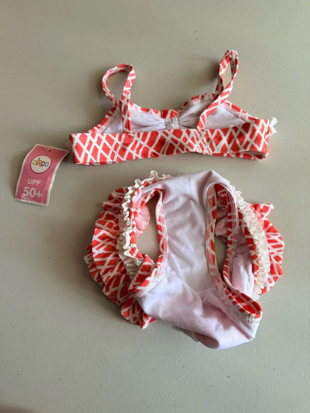 Circo Girls Two-Piece Ruffle Bikini Set - Coral/White.   Size 2 T